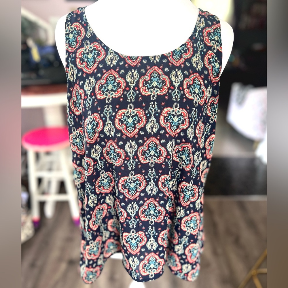 Hollister Red and Blue Moroccan Print Chiffon Tank